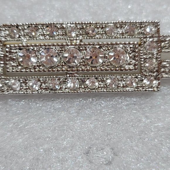 Estate Signed Art Deco Styled Icy Crystal Clear Rhinestone Brooch Pin - Picture 9 of 9